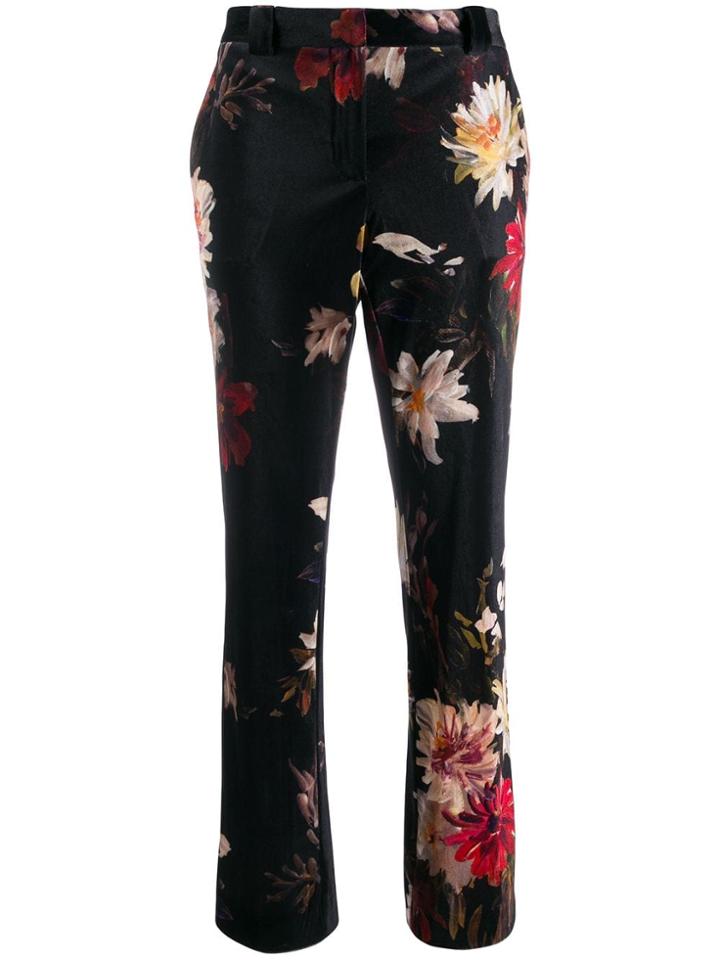 L'autre Chose Floral-print Cropped Trousers - Black