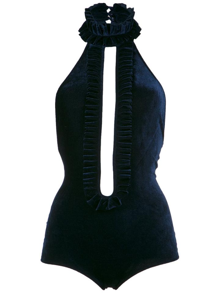 Adriana Degreas - Velvet Bodysuit - Women - Polyester/spandex/elastane - M, Blue, Polyester/spandex/elastane