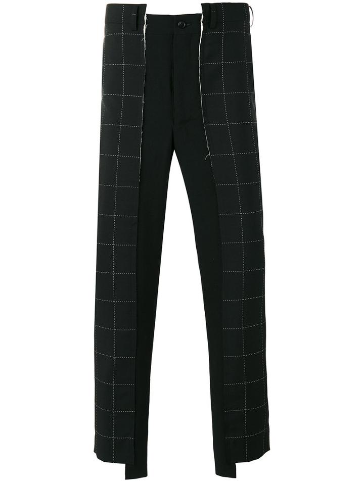 Comme Des Garçons Homme Plus Plaid Asymmetric Cropped Trousers, Men's, Size: Large, Black, Mohair/wool