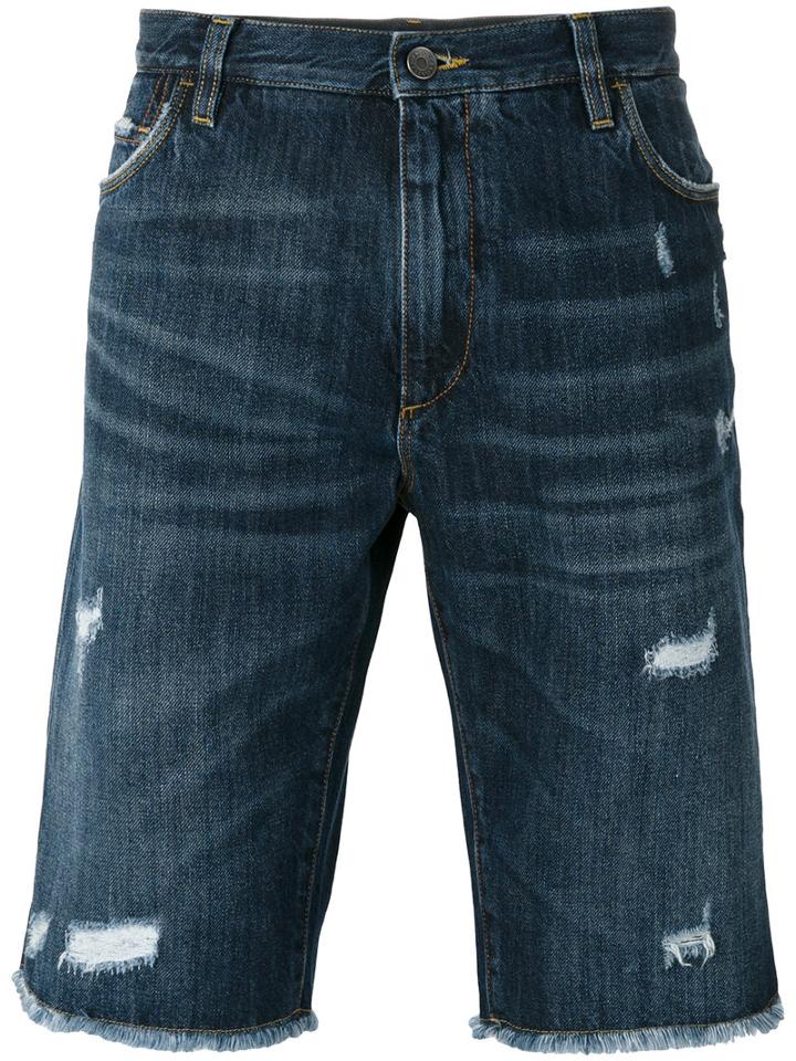Dolce & Gabbana Distressed Denim Short, Men's, Size: 46, Blue, Cotton/zamac/calf Leather