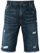 Dolce & Gabbana Distressed Denim Short, Men's, Size: 46, Blue, Cotton/zamac/calf Leather