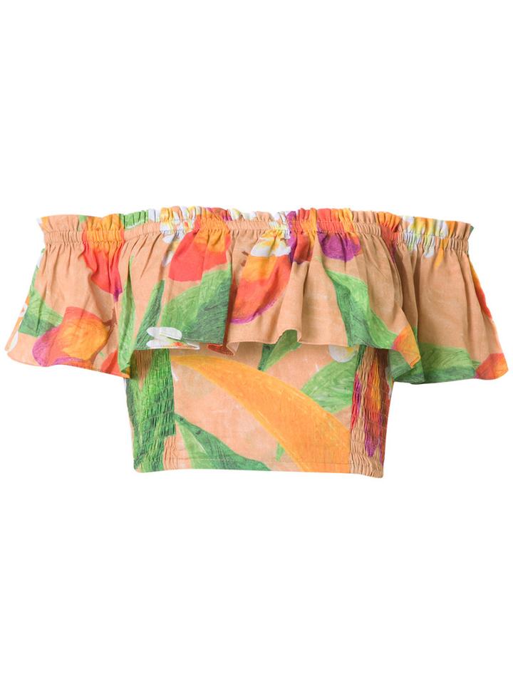 Isolda - Printed Ruffle Blouse - Women - Cotton - 40, Green, Cotton