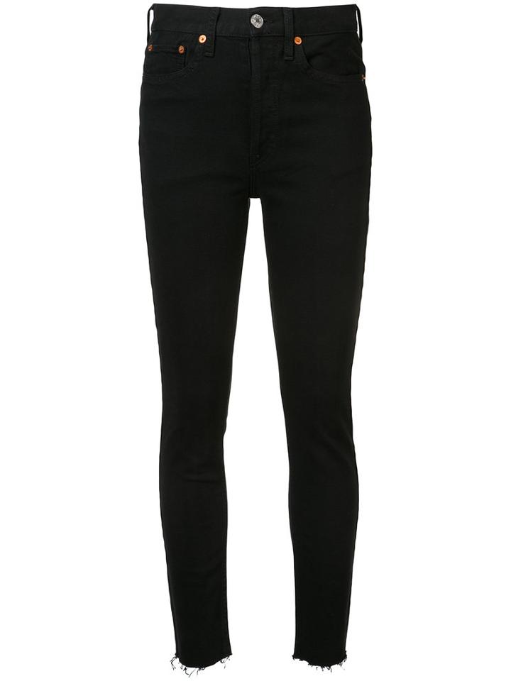Re/done - High Waisted Fray Jeans - Women - Cotton/spandex/elastane - 26, Blue, Cotton/spandex/elastane