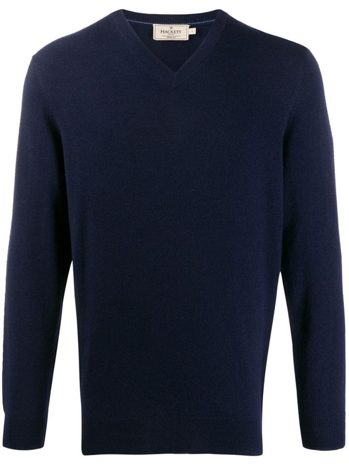 Hackett Cashmere V-neck Jumper - Blue