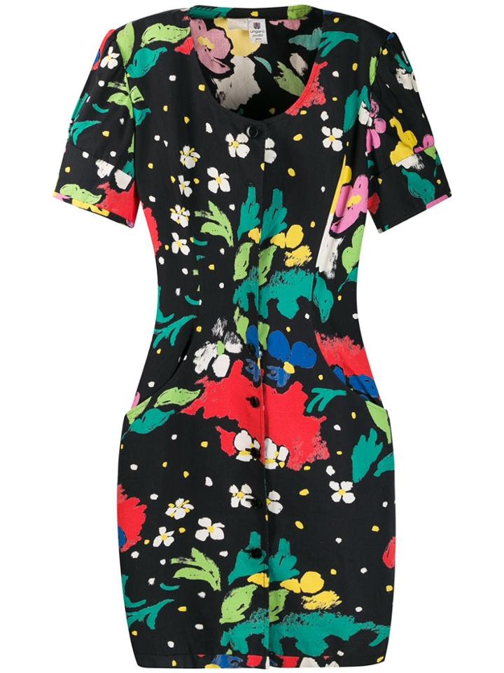Emanuel Ungaro Vintage 1980's Abstract Print Dress - Black