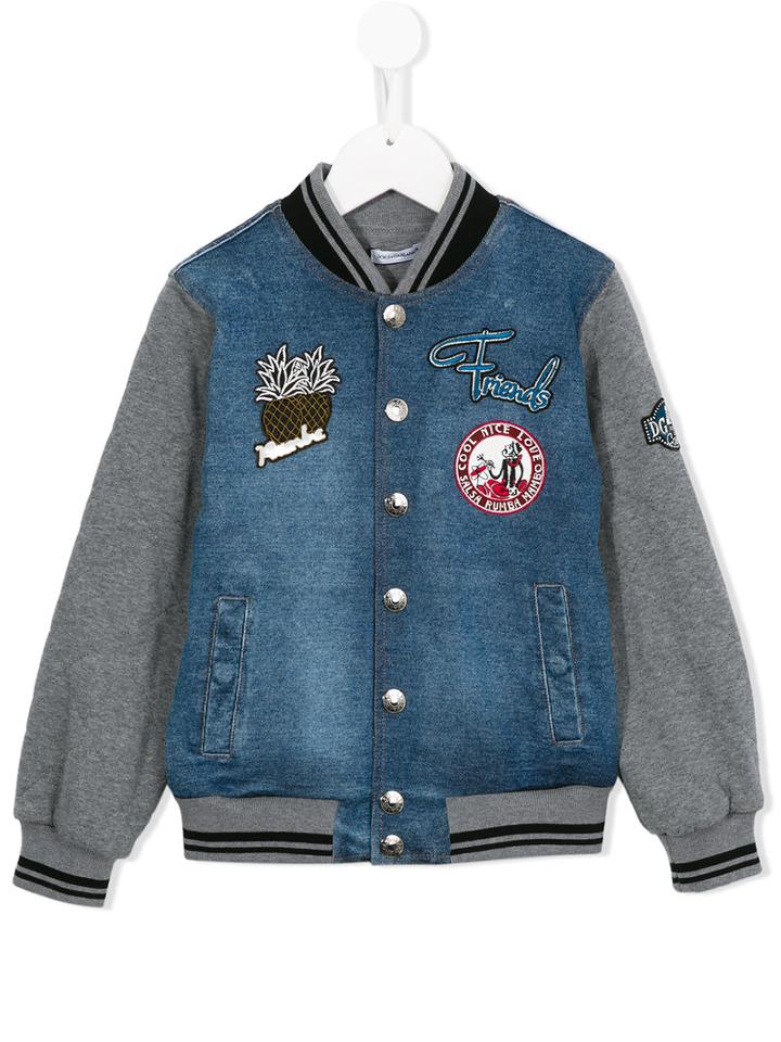 Dolce & Gabbana Kids Panelled Bomber Jacket, Boy's, Size: 12 Yrs, Blue