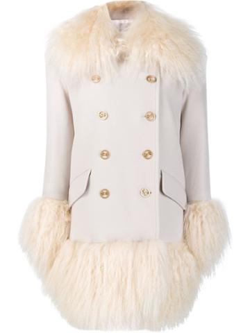 Sonia Rykiel Double Breasted Coat, Women's, Size: 36, White, Polyamide/wool/lamb Fur