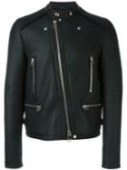 Lanvin Round Neck Biker Jacket, Men's, Size: 48, Black, Calf Leather