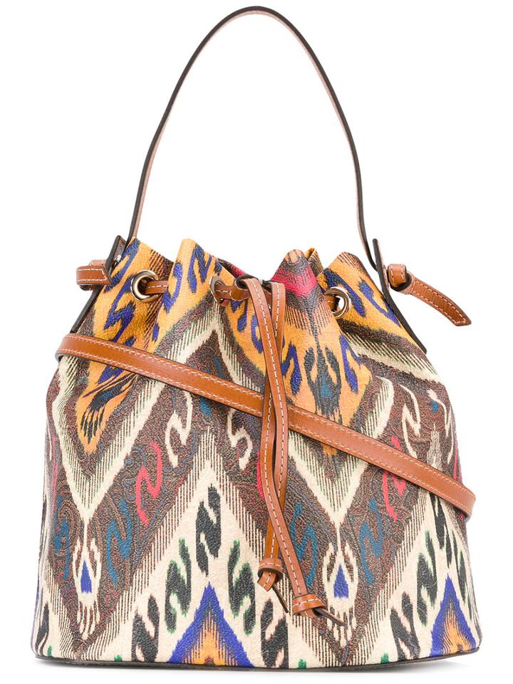 Etro - Ikat Drawstring Bag - Women - Cotton/calf Leather/polyester/pvc - One Size, Brown, Cotton/calf Leather/polyester/pvc