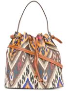 Etro - Ikat Drawstring Bag - Women - Cotton/calf Leather/polyester/pvc - One Size, Brown, Cotton/calf Leather/polyester/pvc