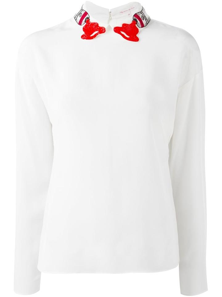 Olympia Le-tan Paint Tube Collar Blouse, Women's, Size: 38, White, Silk/glass