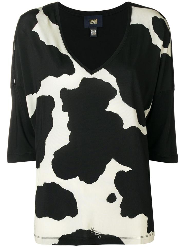 Cavalli Class Cow Print Isa Blouse - Black