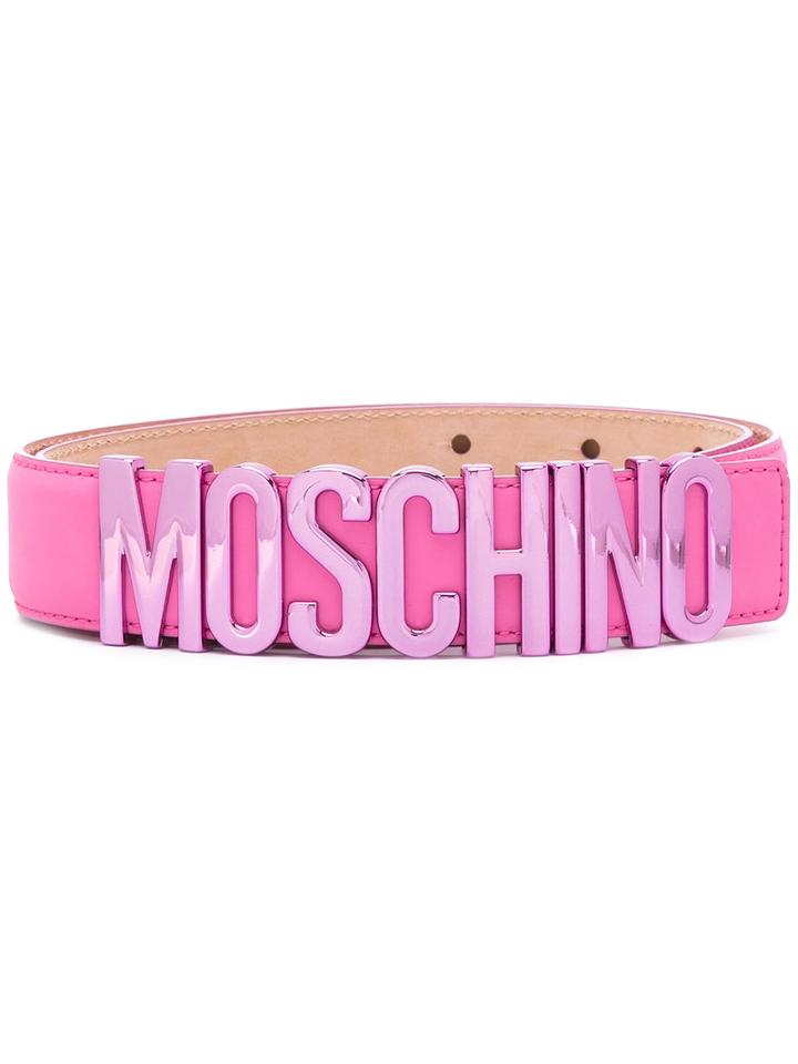 Moschino - Logo Plaque Belt - Women - Leather/metal - 85, Women's, Pink/purple, Leather/metal