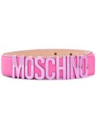 Moschino - Logo Plaque Belt - Women - Leather/metal - 85, Women's, Pink/purple, Leather/metal