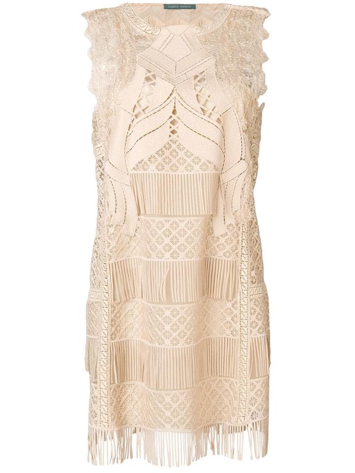 Alberta Ferretti Fringed Mini Dress - Neutrals