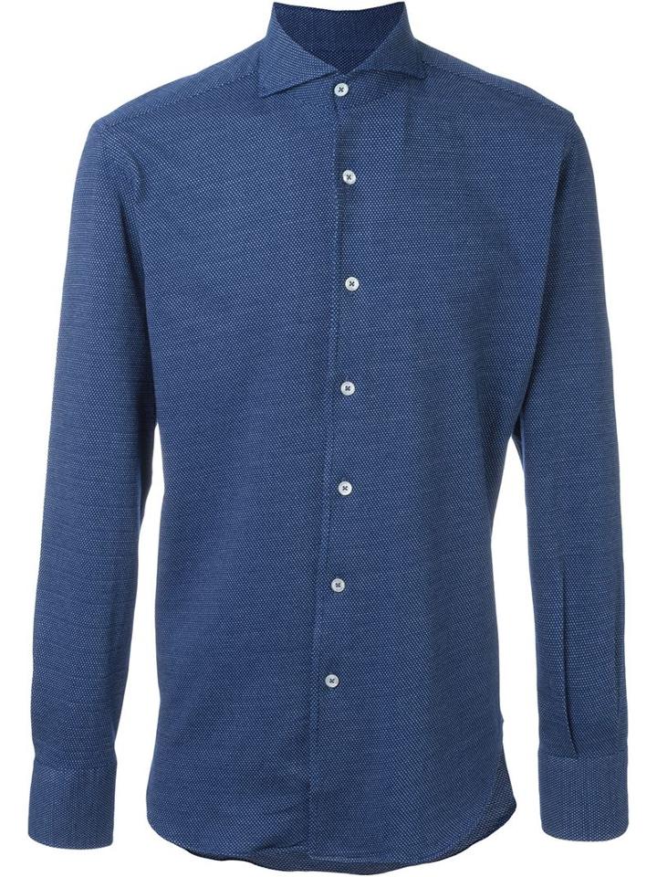 Canali Pinprint Button Down Shirt, Men's, Size: Small, Blue, Cotton