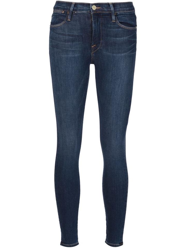 Frame Denim Skinny High Rise Jeans, Women's, Size: 24, Blue, Cotton/polyester/spandex/elastane