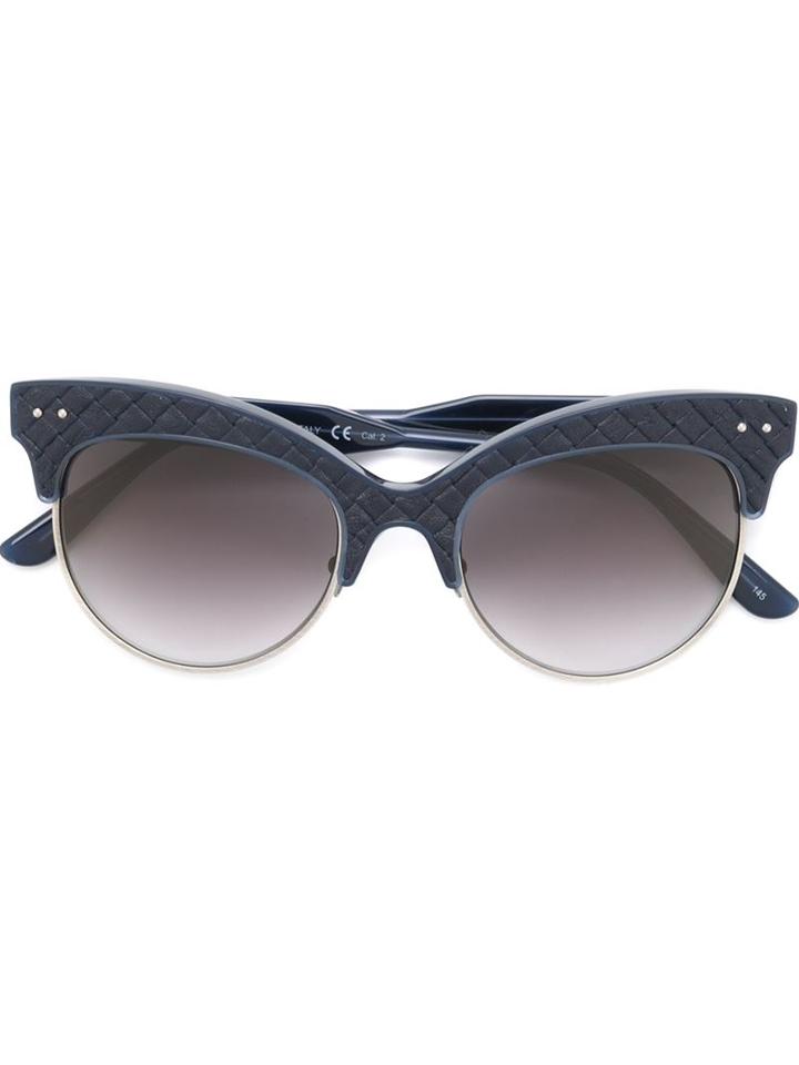 Bottega Veneta Eyewear Intrecciato Cat Eye Sunglasses, Women's, Blue, Leather/acetate
