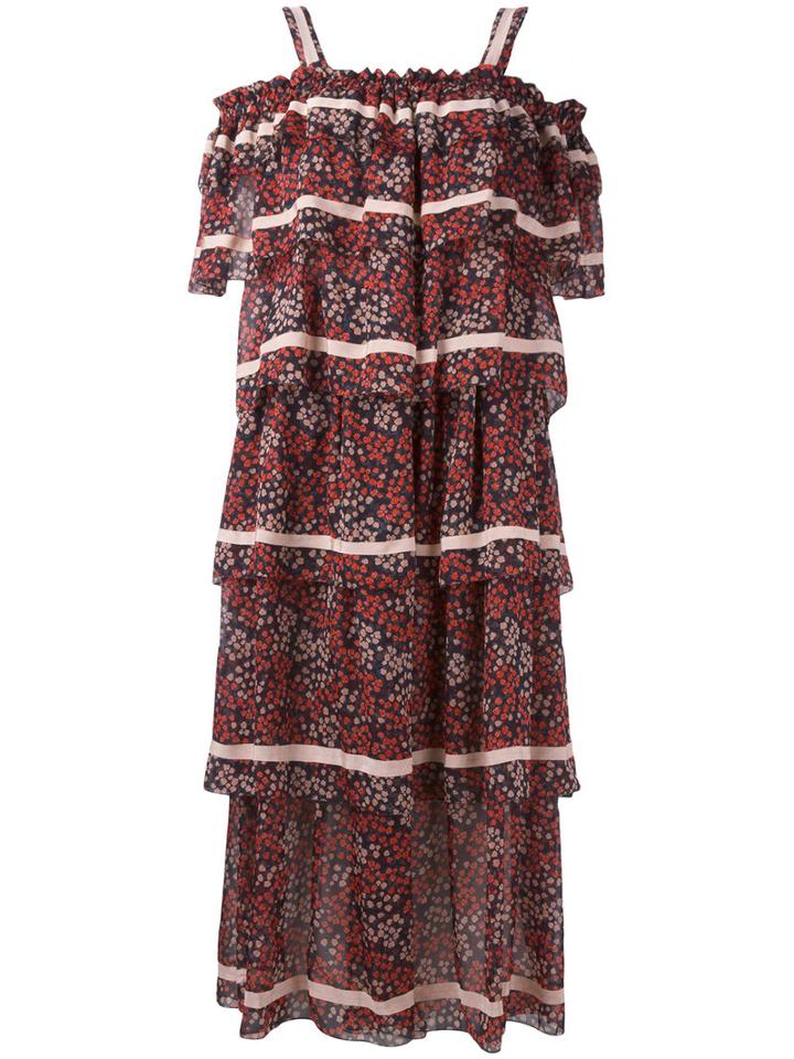 Rossella Jardini Ruffled Off Shoulder Dress, Women's, Size: 42, Red, Silk/polyester