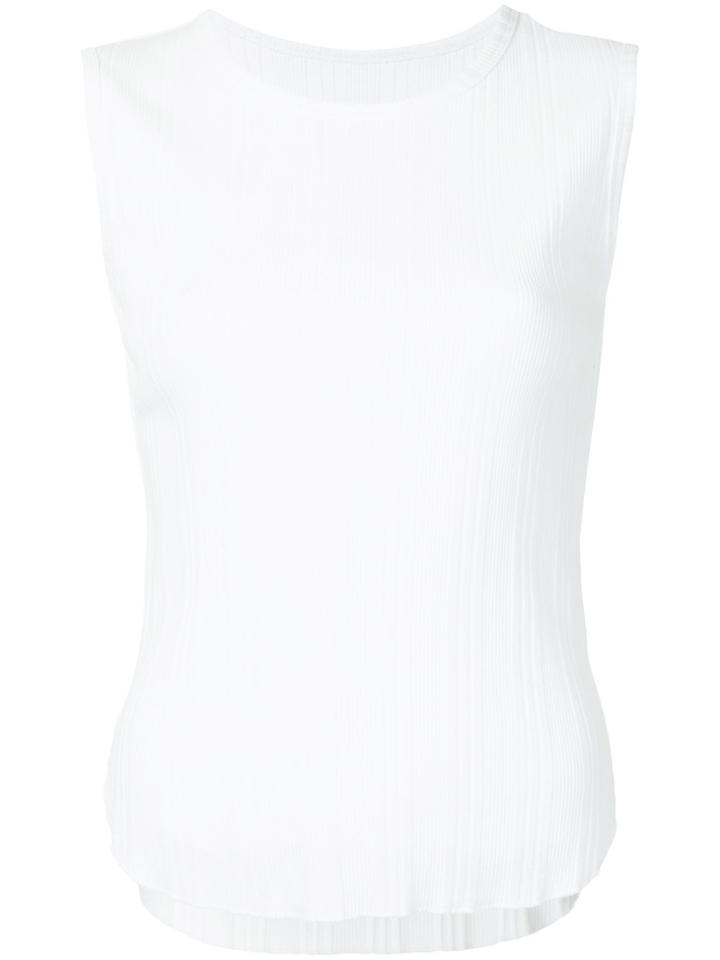 Estnation Round Neck Ribbed Tank Top - White