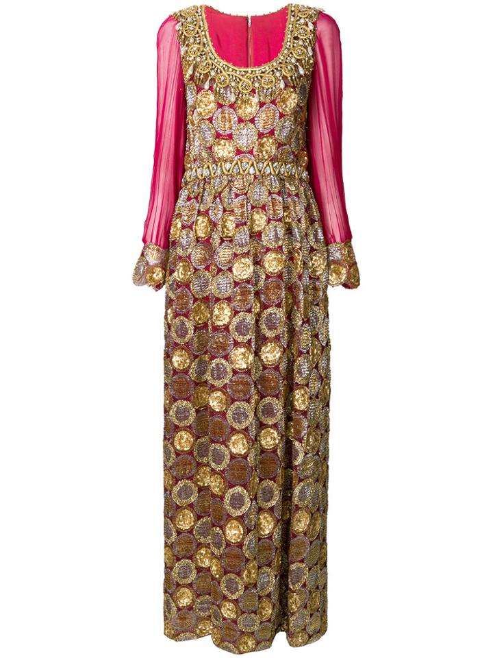 Oscar De La Renta Vintage Bead Embroidered Evening Gown - Pink &
