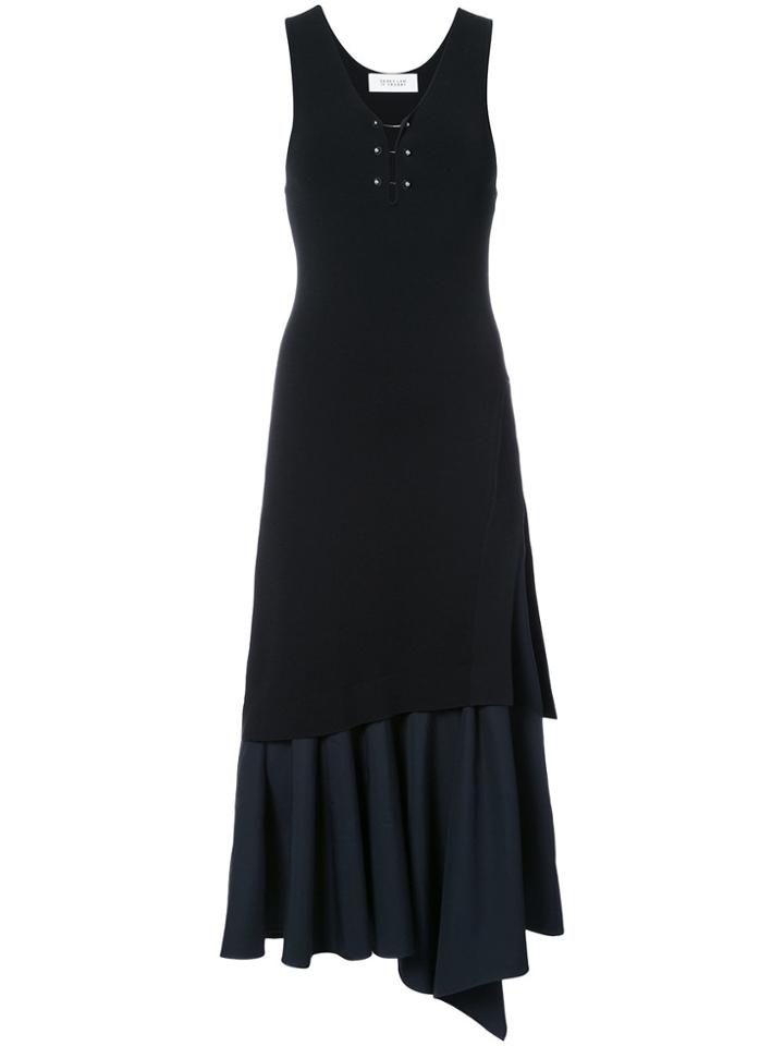 Derek Lam 10 Crosby V-neck Knit Dress With Poplin Hem - Blue
