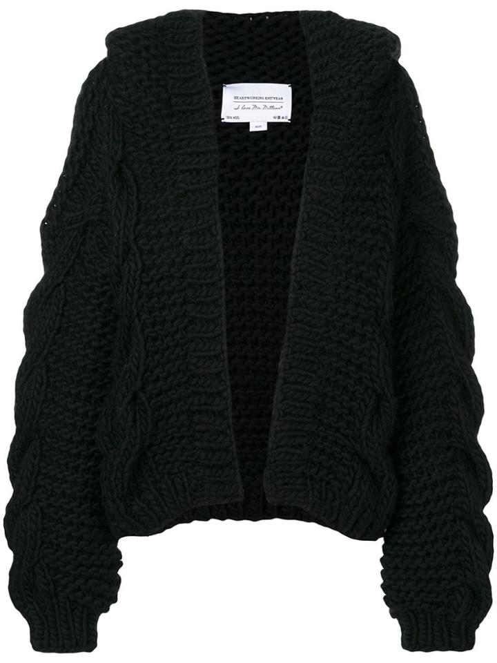 I Love Mr Mittens Cable Knit Hooded Cardigan - Black