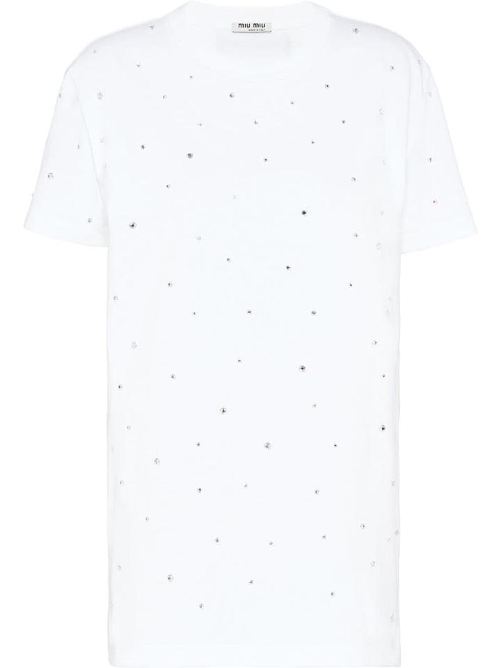 Miu Miu Rhinestone Embellishments T-shirt - White