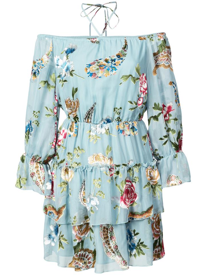 Alice+olivia Ruffle Floral Print Dress - Blue