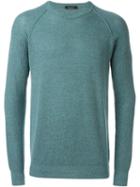 Roberto Collina Crew Neck Sweater, Men's, Size: 48, Blue, Cotton