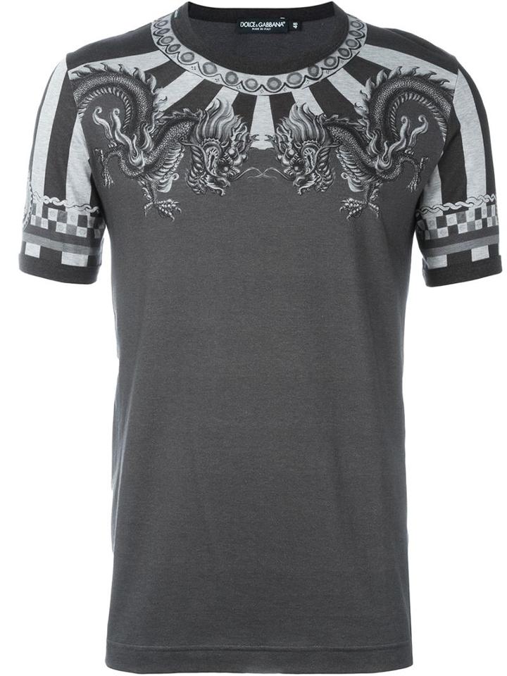 Dolce & Gabbana Chinese Dragon Print T-shirt, Men's, Size: 46, Grey, Cotton