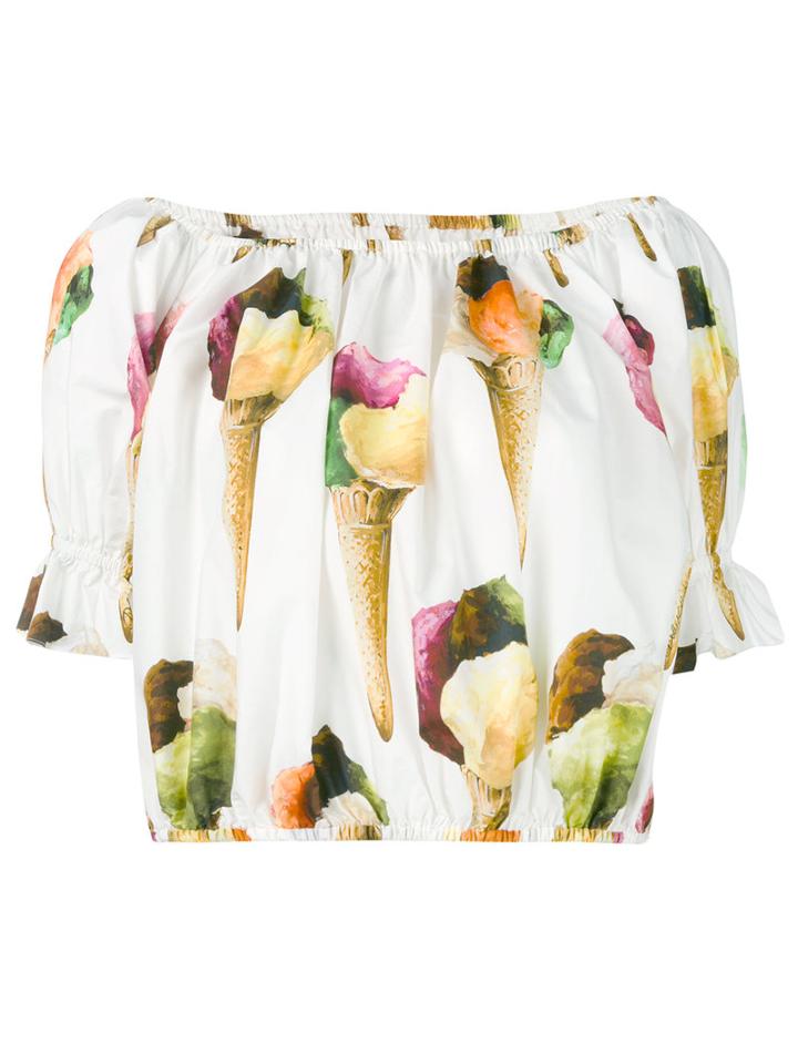 Dolce & Gabbana - Top With Ice Cream Print - Women - Cotton - 44, White, Cotton