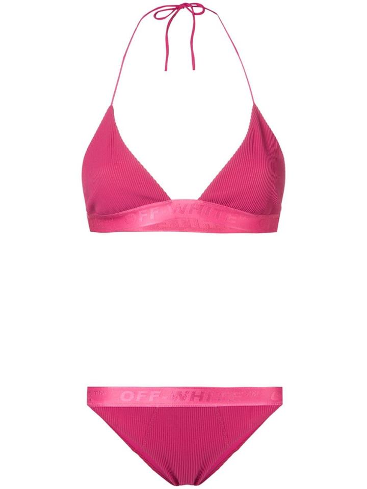 Off-white Ribbed Bikini Set - Pink