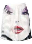 Jeremy Scott Face Print Pleated Skirt, Women's, Size: 40, White, Polyester/other Fibers