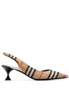 Burberry Beige Check Leticia 55 Pointed Toe Slingbacks - Neutrals