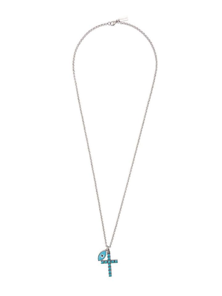 Nialaya Jewelry Evil Eye And Cross Pendant Necklace - Silver