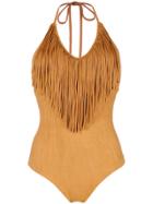 Fisico Fringed Swimsuit - Brown