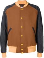 Maison Margiela Colour Block Bomber Jacket, Men's, Size: 52, Brown, Cotton/linen/flax/nappa Leather/virgin Wool