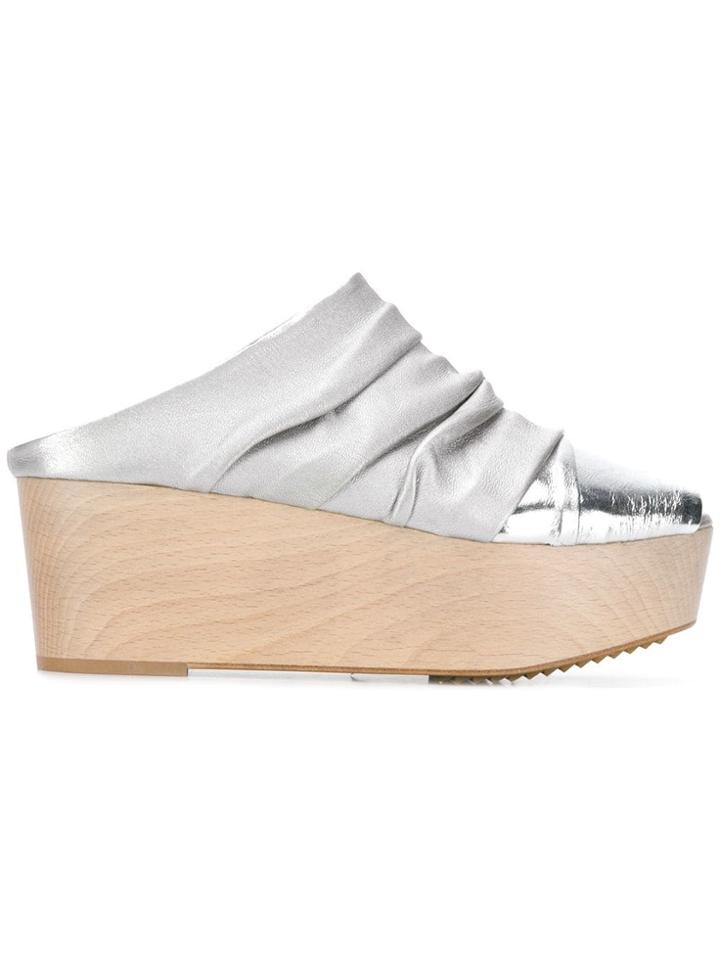 Rick Owens Ruched Platform Mules - Grey