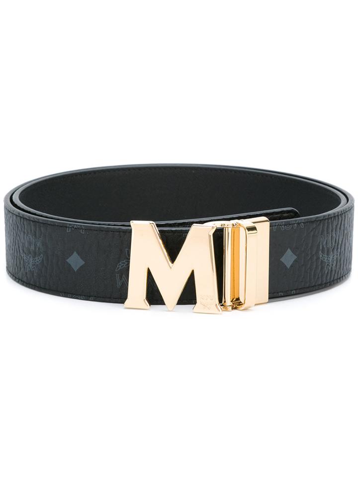 Mcm M Buckle Belt, Women's, Black, Leather