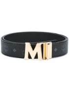 Mcm M Buckle Belt, Women's, Black, Leather