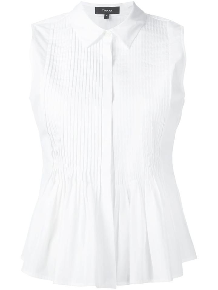 Theory Pintuck Peplum Top, Women's, Size: Small, White, Cotton