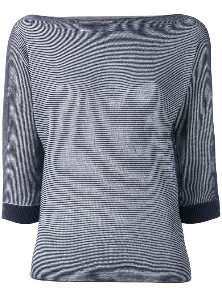Armani Jeans - Striped Sweater - Women - Polyester/viscose - 46, Blue, Polyester/viscose