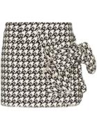Area Crystal Bow Detail Houndstooth Skirt - Black