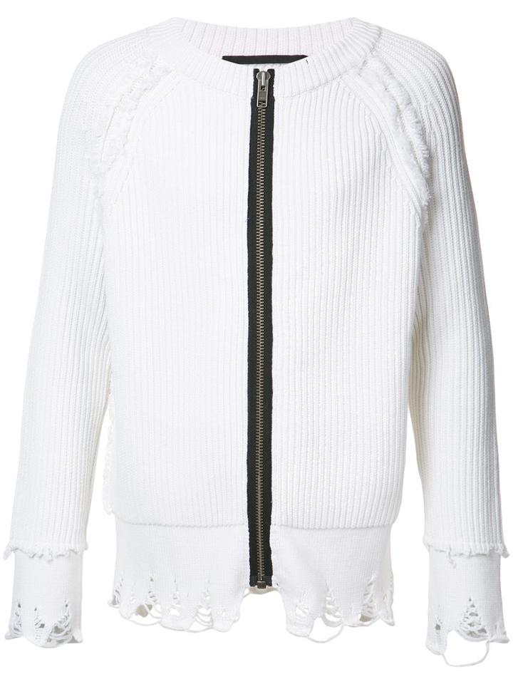 Haider Ackermann - Distressed Zipper Cardigan - Men - Cotton/cashmere - S, White, Cotton/cashmere