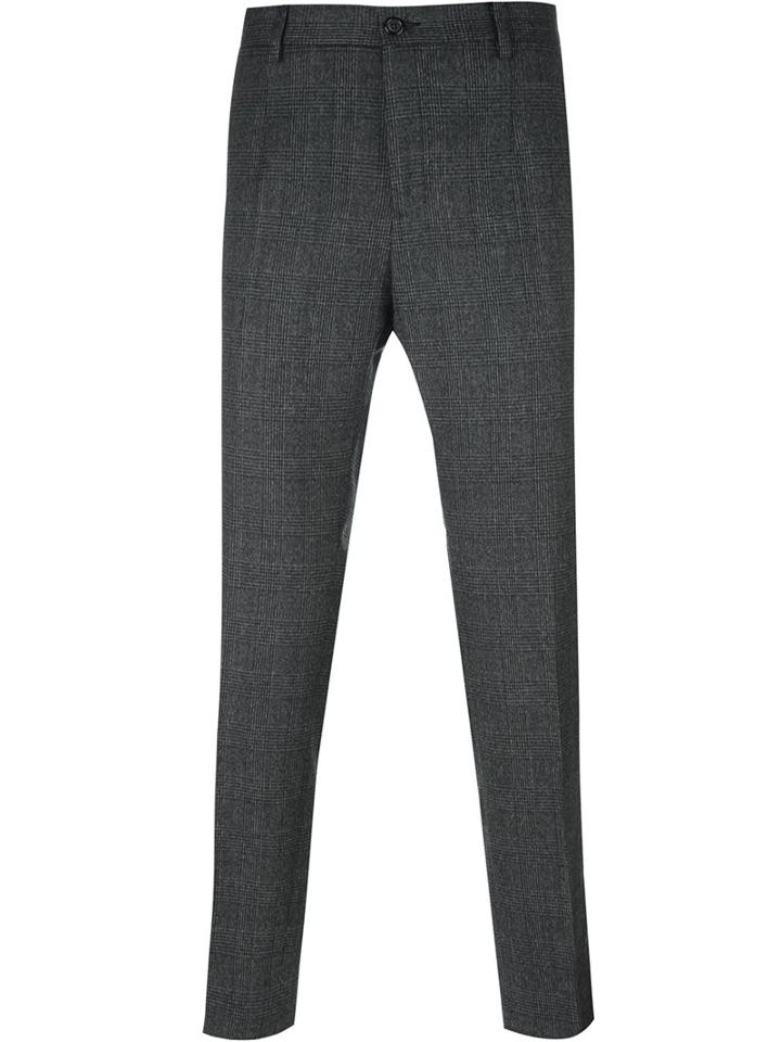 Dolce & Gabbana Prince Of Wales Check Trousers, Men's, Size: 48, Grey, Spandex/elastane/viscose/virgin Wool