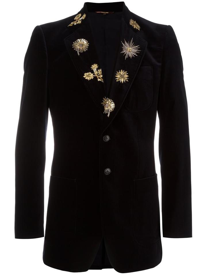 Roberto Cavalli Embroidered Lapels Blazer, Men's, Size: 48, Blue, Cotton/polyester/viscose