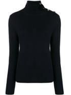 Red Valentino Buttoned Funnel Neck Jumper - Blue