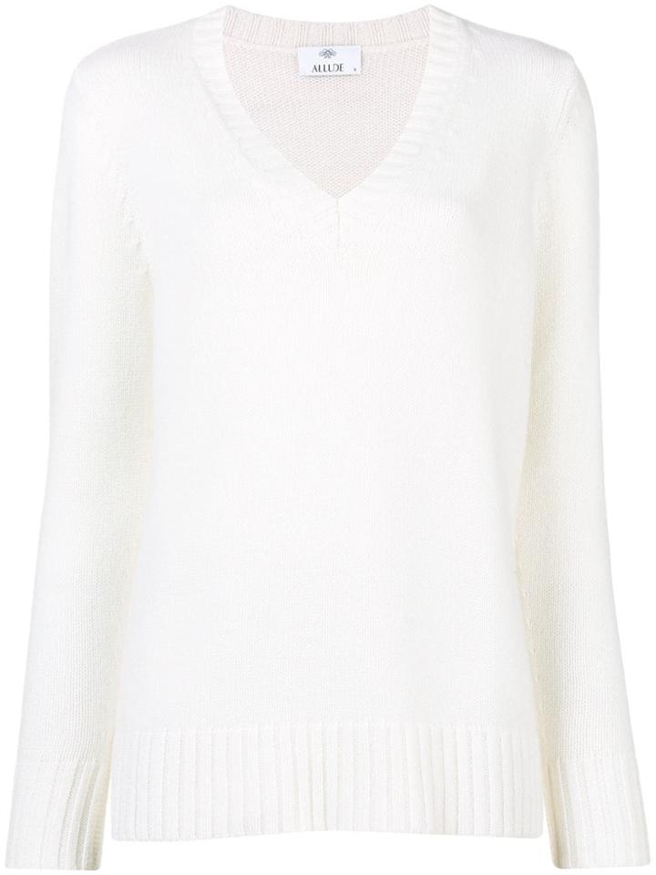 Allude V-neck Jumper - White