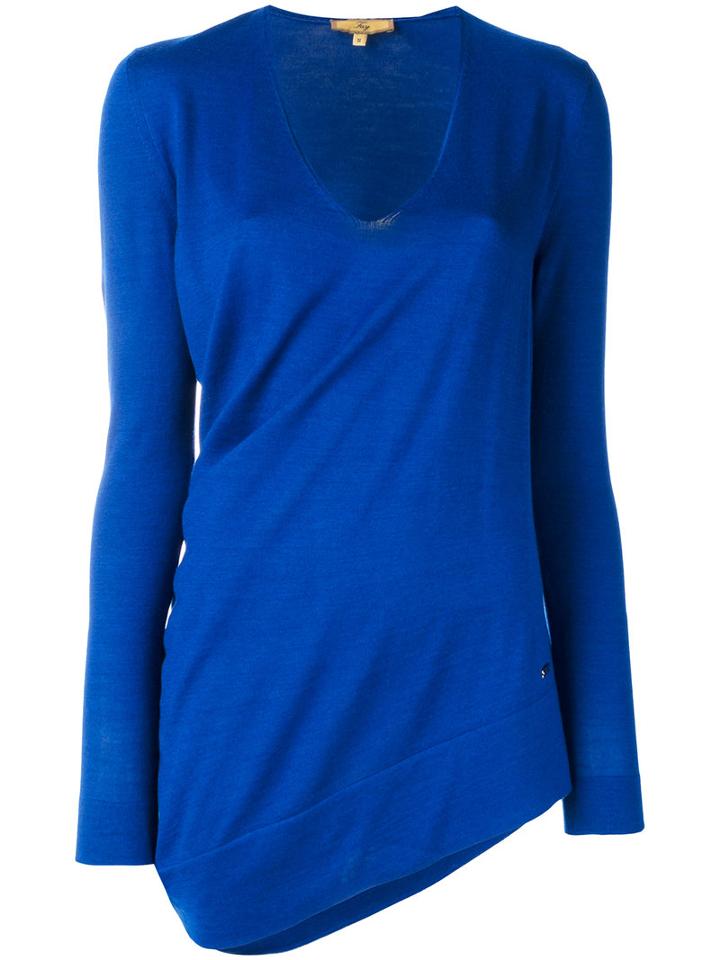 Fay - Long Sleeved Knitted Top - Women - Silk/wool - M, Blue, Silk/wool